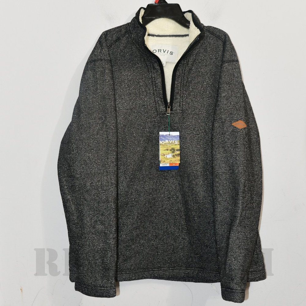 GREY/BLACK NWT Orvis 1/4 zip Men’s Fleece Lined Pullover - Picture 2 of 8